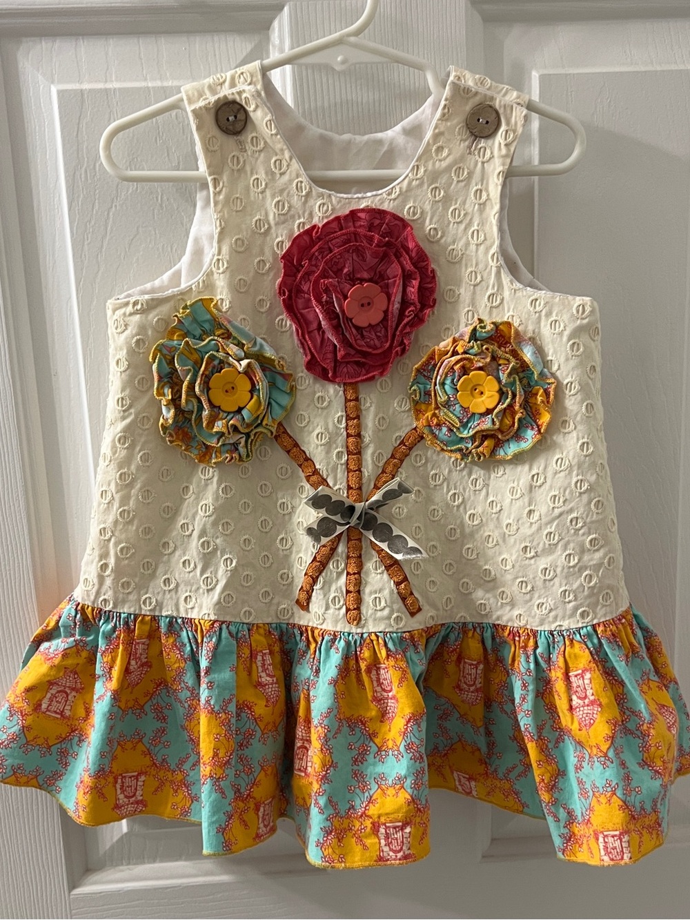 La Jenns Girls Sleeveless Cotton Cream Orange Flowers Peplum Top Sz 4T